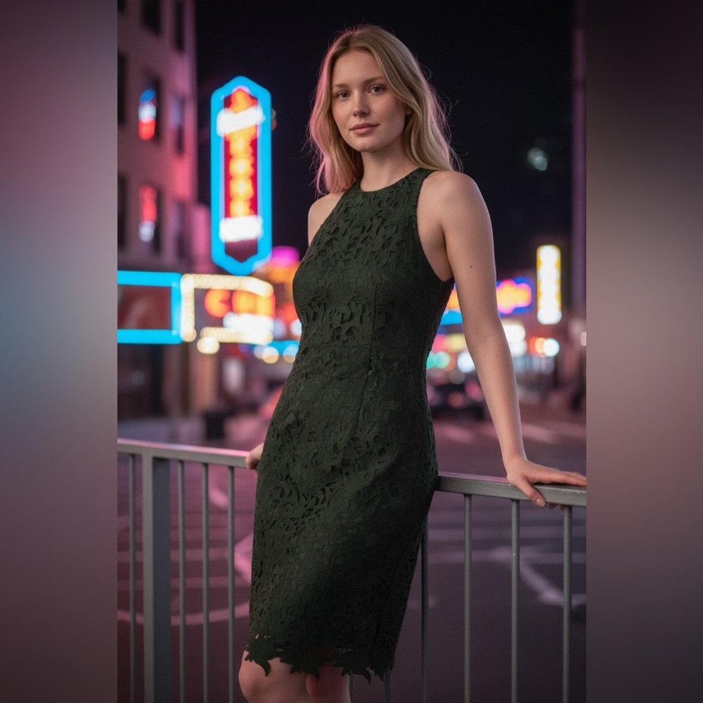 ANTONIO MELANI Dark Green Lace Midi Dress